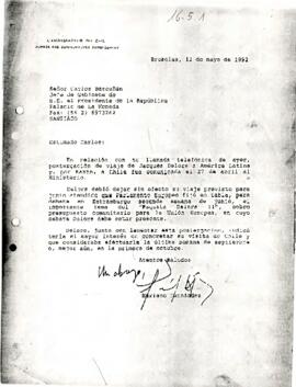 Carta desde la Embajada de Chile a las Comunidades Europeas, del sr. Mariano Fernández, dirigida al Señor Carlos Bascuñán Jefe de Gabinete de S.E. el Presidente de la República