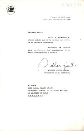 [Carta de Presidente Aylwin dirigida a Secretario Cámara del Comercio Chile]