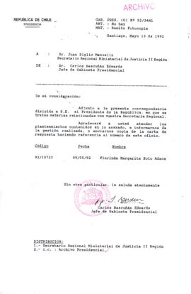 [Carta del Jefe de Gabinete de la Presidencia a SEREMI de Justicia II Región]