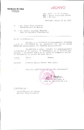[Carta del Jefe de Gabinete de la Presidencia a Subsecretario de Marina]