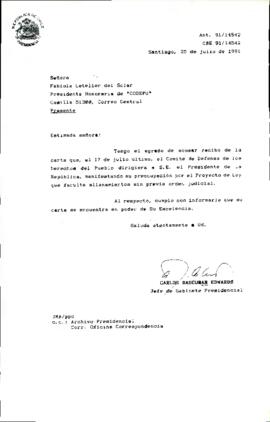 [Carta de respuesta del Jefe de Gabinete Presidencial dirigida al Presidenta Honoraria de "CODEPU]
