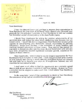 [Carta enviada por Presidente de Filipinas dirigida a Presidente Aylwin]