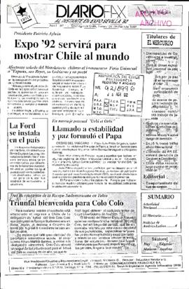 [Publicación "Diario Fax al instante con Expo Sevilla'92 N° 1 Santiago  de Chile, Lunes 20  de Abril de 1992]