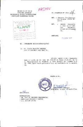 [Carta del Intendente de la Región Metropolitana dirigida al Jefe de Gabinete Presidencial, referente a petición de particular]