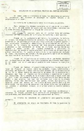Declaración de la Comisión Política del Partido Comunista