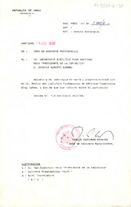 [Carta del Jefe de Gabinete Presidencial al Secretario Ejecutivo del Plan Beca"Presidente de la República"]