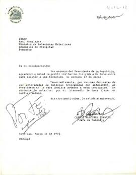 Carta de Carlos Bascuñan al Ministro de Relaciones Exteriores de la República de Filipinas