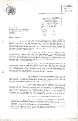 [Carta de senadores al Presidente de la República refiriéndose al despido de 14 trabajadores pertenecientes a la Agencia Portuaria de la División El Teniente de CODELCO en San Antonio y Valparaíso]