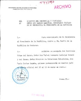 [Carta sobre visita del Presidente de Honduras Rafael Callejas]