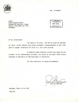 [Carta del Jefe de Gabinete Presidencial al Presidente Nacional Colegio Médico Veterinario de Chile]