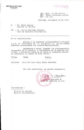 [Oficio Gab. Pres. N° 5676 de Jefe de Gabinete Presidencial, remite copia de carta que se indica]