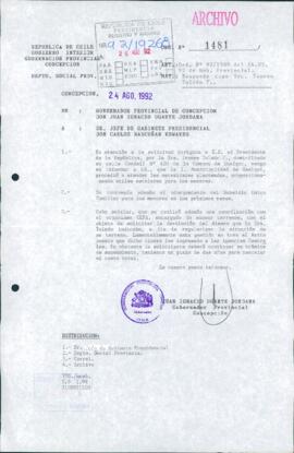 [Oficio del Gobernador Provincial de Concepción dirigido al Jefe de Gabinete Presidencial, referente a caso social]