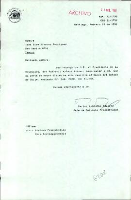 [Carta de respuesta del Jefe de Gabinete Presidencial ante solicitud de audiencia por problemas habitacionales dirigida al Presidente Patricio Aylwin]