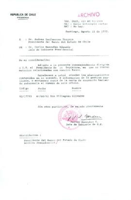 [Carta del Jefe de Gabinete de la Presidencia a Presidente del Banco del Estado de Chile]