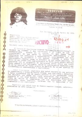 [Carta del Comité de Familiares Pro LIbertad de Presos y Desaparecidos Políticos de El Salvador, Marianella García Villas]