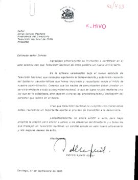 [Agradece invitación al acto solemne con que Televisión Nacional de Chile celebra un nuevo aniversario]