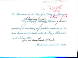 [Saludo de Navidad y Año Nuevo del Presidente de la Corte Suprema de Justicia de Uruguay al Presidente Patricio Aylwin]
