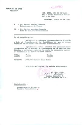 [Carta del Jefe de Gabinete de la Presidencia a Subsecretario de Guerra]