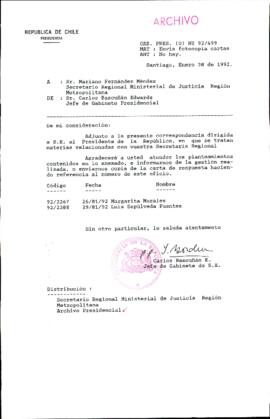 [Carta del Jefe de Gabinete de la Presidencia a SEREMI de Justicia Región Metropolitana]