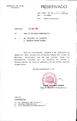 [Carta del Jefe de Gabinete Presidencial dirigida al Ministro del Interior referente a la Comisió...