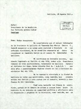 Carta de renuncia a Gobernador de la  Provincia Quillota