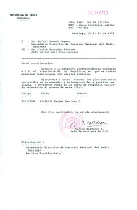 [Carta del Jefe de Gabinete de la Presidencia a Secretario Ejecutivo de Comisión Nacional de Medio Ambiente]