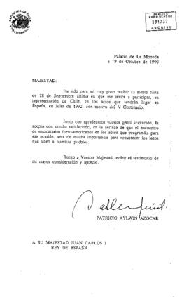 [Carta del Presidente Patricio Aylwin al Rey de España]
