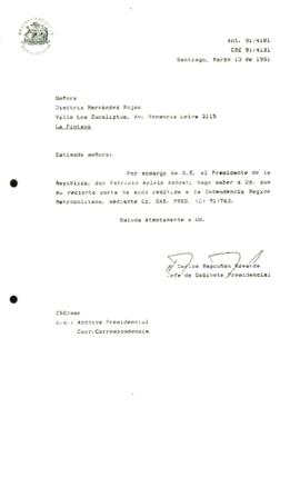 Carta  remitida a la Intendencia Región Metropolitana