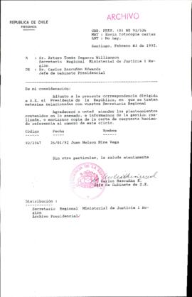 [Carta del Jefe de Gabinete de la Presidencia a SEREMI de Justicia I Región]