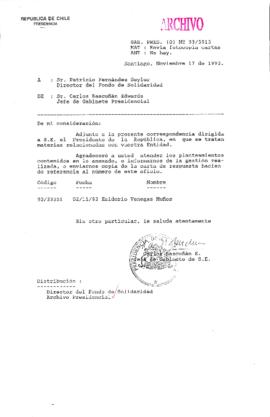 [Oficio Gab. Pres. N° 5915 de Jefe de Gabinete Presidencial, remite copia de carta que se indica]