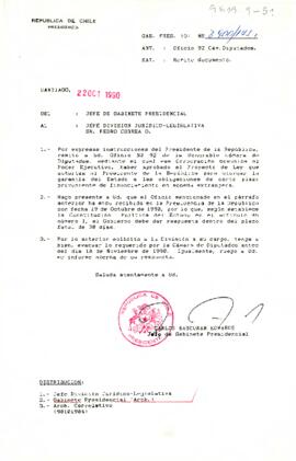 [Carta de Jefe de Gabinete a Sr. Pedro Correa alusiva a aprobación de proyecto de ley sobre financiamiento en moneda extranjera]