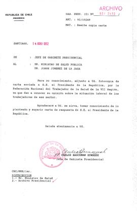 [Carta del Jefe de Gabinete de la Presidencia a Ministro de Salud]