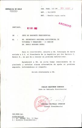 [Carta del Jefe de Gabinete de la Presidencia a SEREMI de Vivienda II Región]