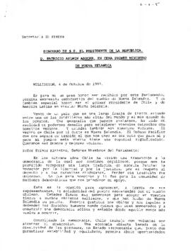 Discurso de s.e. el presidente de la república, d. Patricio Aylwin Azócar, en cena primer ministro de nueva Zelanda