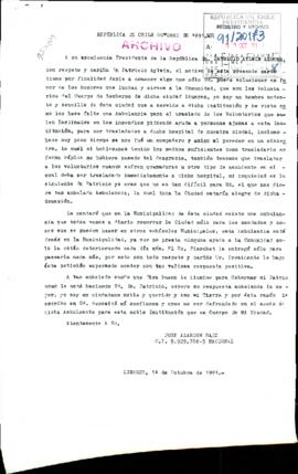 [Carta enviada por el Sr. José Alarcón sobre situación del cuerpo de bomberos de Linares y necesidad de una ambulancia ]