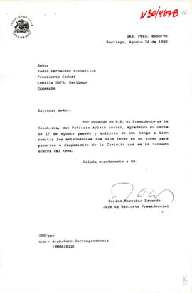 [Carta de solicitando antecedentes de estudios referentes a la Flora y Fauna de Chile].