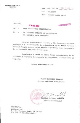 [Oficio Gab. Pres. N° 5662 de Jefe de Gabinete Presidencial, remite copia de carta que se indica]