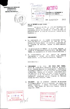 [Decreto N° 164 sobre miembro de directiva CONICYT  para participar en la '6a Reunión del Comité Asesor de Infoterra' en Suecia]