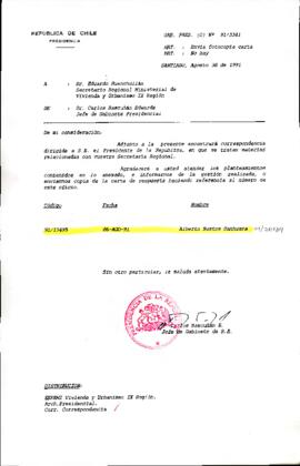 Envía fotocopia carta a Secretario Regional Ministerial de Vivienda y Urbanismo IX Región.