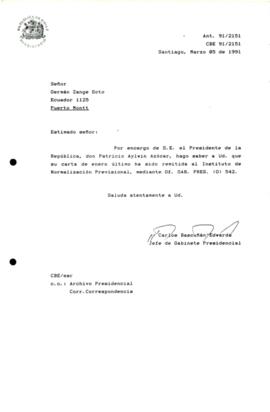 [Carta de respuesta del Jefe de Gabinete Presidencial sobre correspondencia remitida al Instituto de Normalización Previsional]