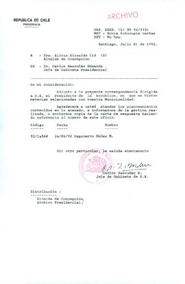 [Carta del Jefe de Gabinete de la Presidencia a Alcaldesa (S) de Concepción]