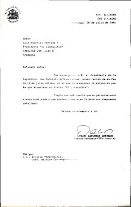 [Carta del Jefe de Gabinete Presidencial dirigida al Presidente del Diario "El Llanquihue"]