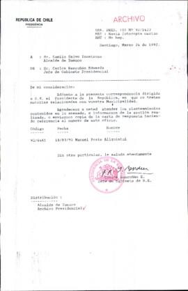 [Oficio Ord. N° 1422  de Jefe de Gabinete Presidencial, remite copia de carta que indica]