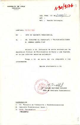 [Carta de Presidencia dirigida a Ministro de Transporte y Telecomunicaciones]