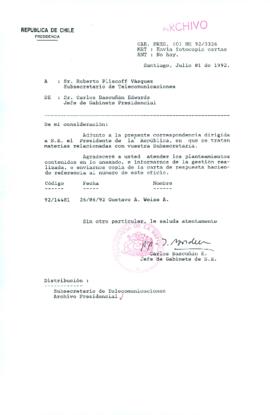 [Carta del Jefe de Gabinete de la Presidencia a Subsecretario de Telecomunicaciones]