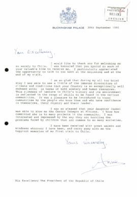 [Carta de la Princesa Ana de Inglaterra al Presidente Patricio Aylwin]