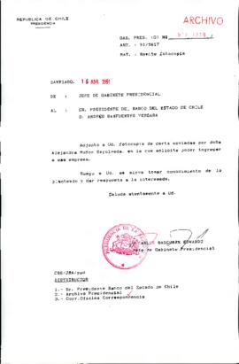 [Oficio del Jefe de Gabinete Presidencial dirigido al Presidente del Banco del Estado de Chile]