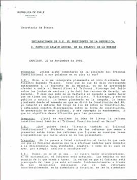 Declaraciones de S.E. el Presidente de la República, don Patricio Aylwin Azócar, en el Palacio de...