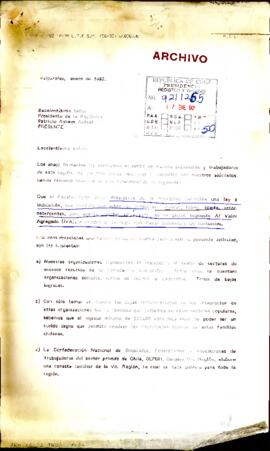 [Carta del Representante del Equipo de Comunicación de la  Unión de Pobladores de Valparaíso dirigida al Presidente Patricio Aylwin]