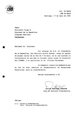 Carta remitido al Subsecretario de Relaciones Exteriores, para su consideración.
